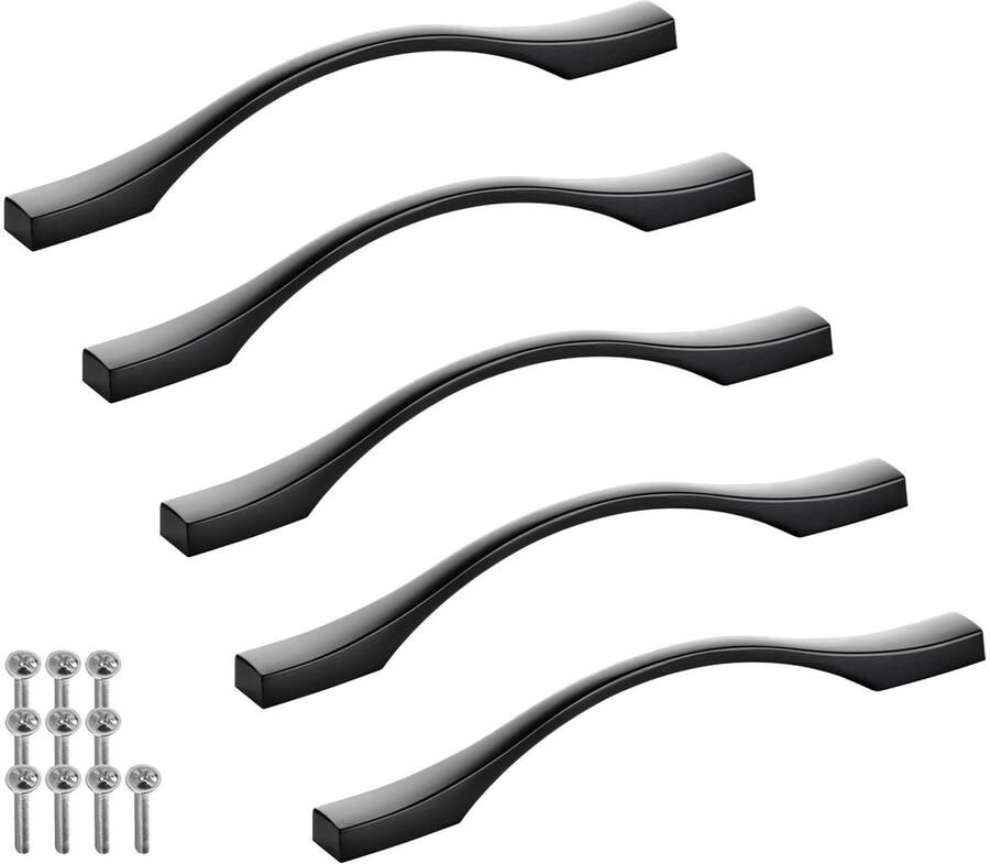 Sotech 5 stuks aluminium meubelgrepen BLACKLINE XV BA 128 mm mat zwart (lengte 164 mm breedte 13 5 mm hoogte 24 mm) design vitrinegreep