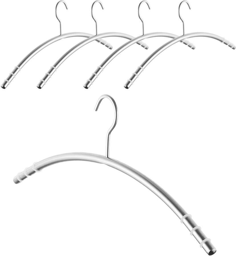 Sotech 5 stuks design kledinghangers van roestvrij staal SS201 met antislipringen (haken 360 graden draaibaar ronde buis Ø 12 mm x 433 mm geborsteld) overhemdhangers voor kledingkasten en garderobes
