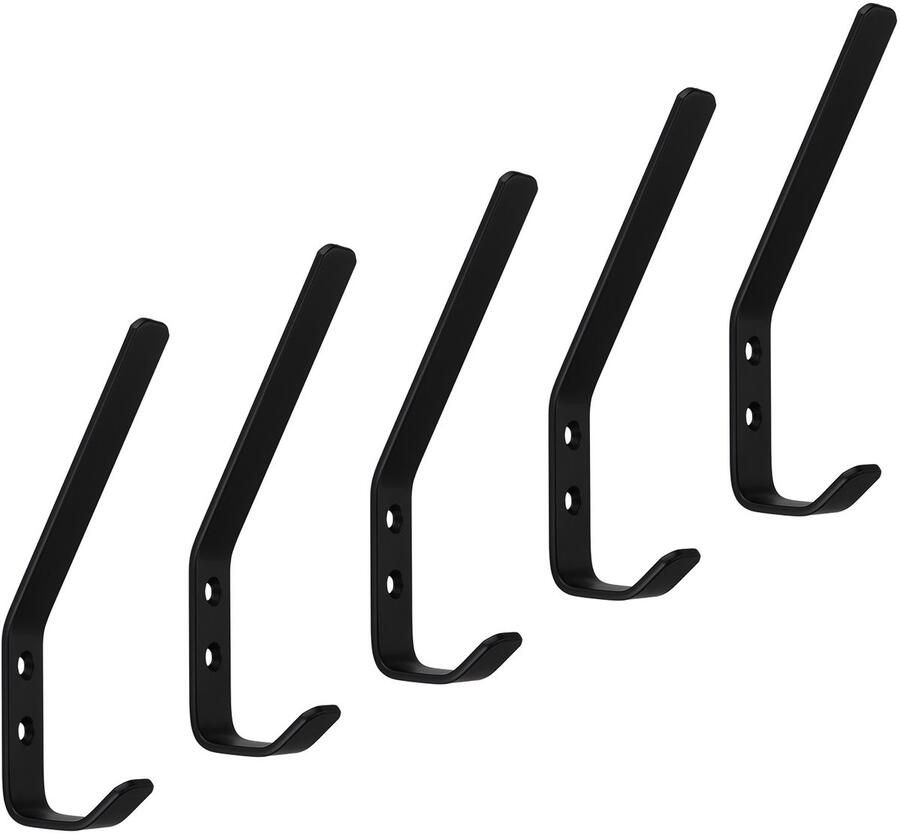 Sotech 5 stuks Kapstokhaken ALBA echt roestvrij staal 150 x 20 mm zwarte jashaken van