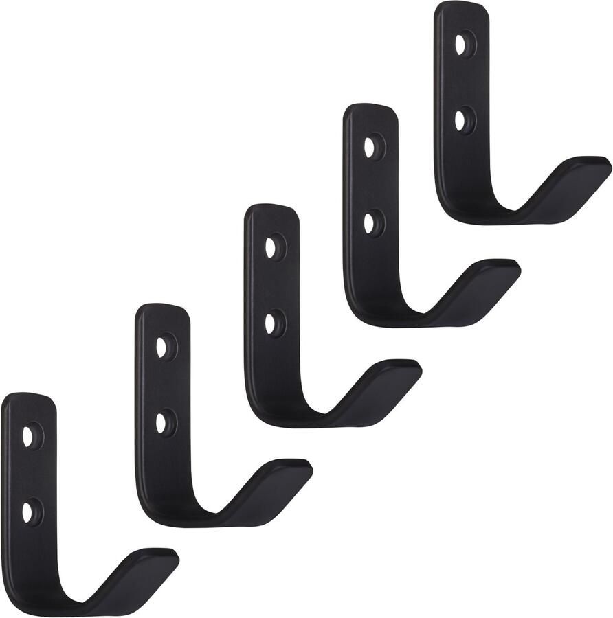 Sotech 5 stuks Kapstokhaken ALBA echt roestvrij staal 58 x 20 mm zwart mat van