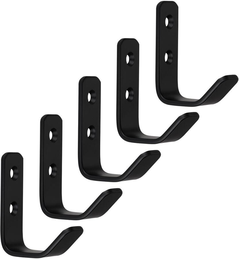 Sotech 5 stuks Kapstokhaken ALBA echt roestvrij staal 58 x 20 mm zwarte jashaken van