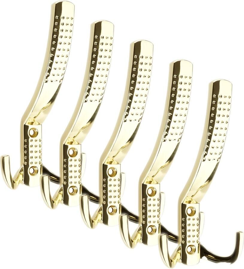 Sotech 5 stuks Kapstokhaken JASMIN STRONG Lang Messing Afwerking Nieuwe solide uitvoering kleerhaak