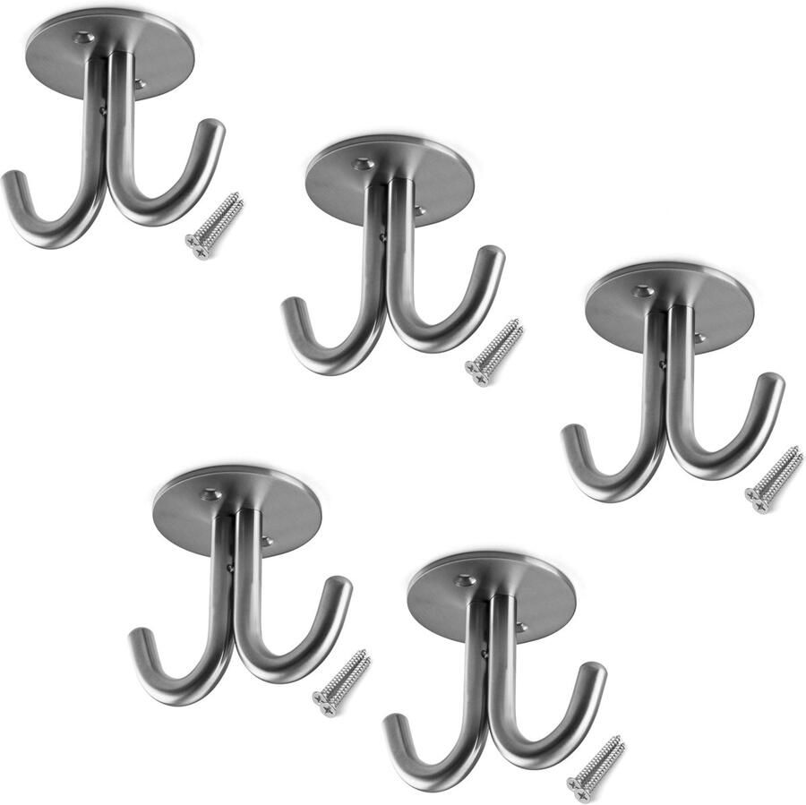 Sotech 5 stuks kapstokhaken onderbouw Nele II met 2 ophanghaakjes RVS incl. bevestigingsschroeven voor plafondmontage