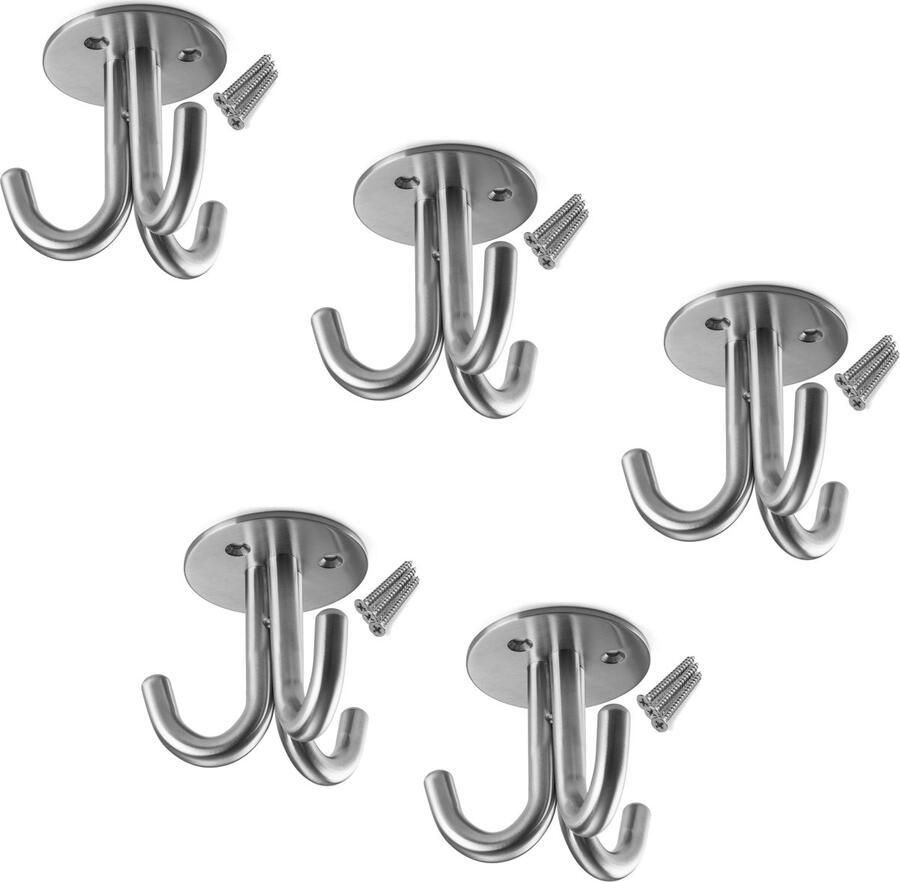 Sotech 5 stuks kapstokhaken onderbouw Nele III met 3 ophanghaakjes RVS incl. bevestigingsschroeven voor plafondmontage
