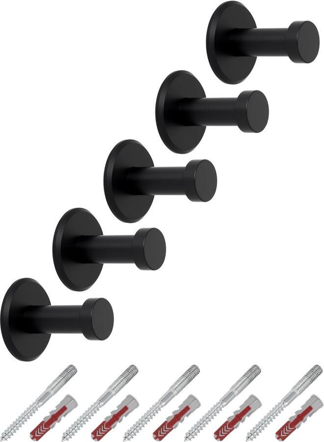 Sotech 5 stuks kapstokhaken Talea RVS zwart gepoederlakt lengte: 33 mm incl. plaatje en bevestigingsset