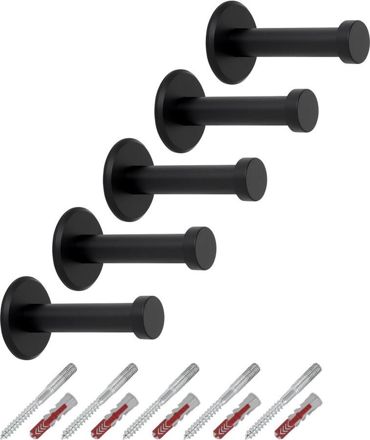 Sotech 5 stuks kapstokhaken Talea RVS zwart gepoederlakt lengte: 53 mm incl. plaatje en bevestigingsset