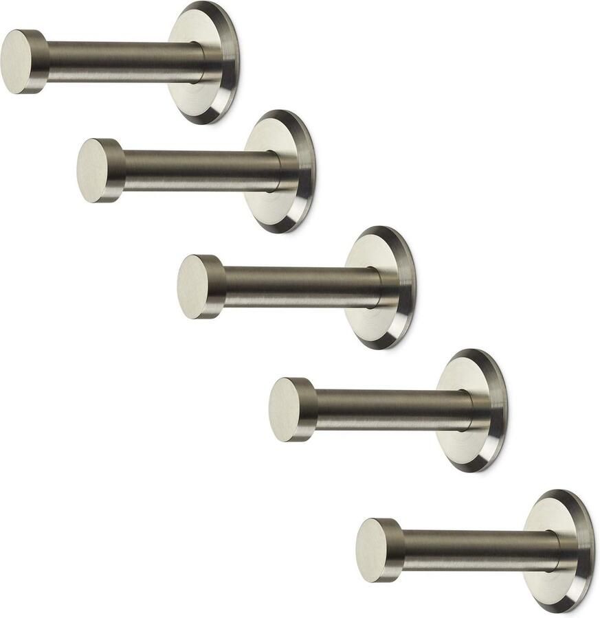 Sotech 5 stuks kapstokhaken Tarra RVS geborsteld lengte: 50 mm incl. plaatje en bevestigingsset
