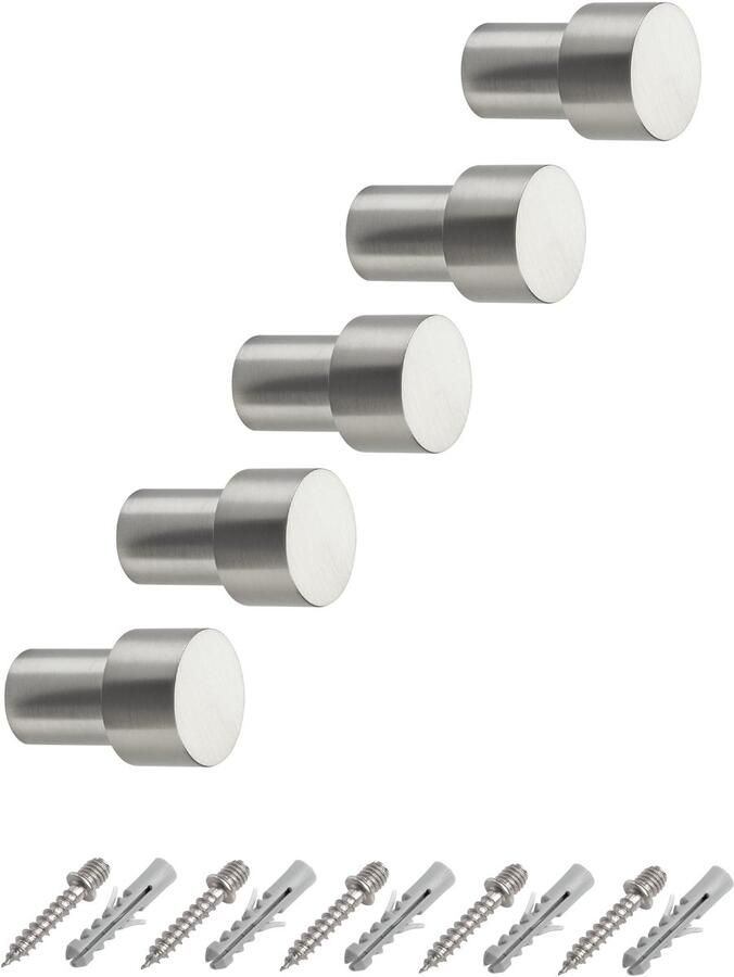 Sotech 5 stuks kapstokhaken Tuula I RVS geborsteld lengte: 30 mm incl. bevestigingsset