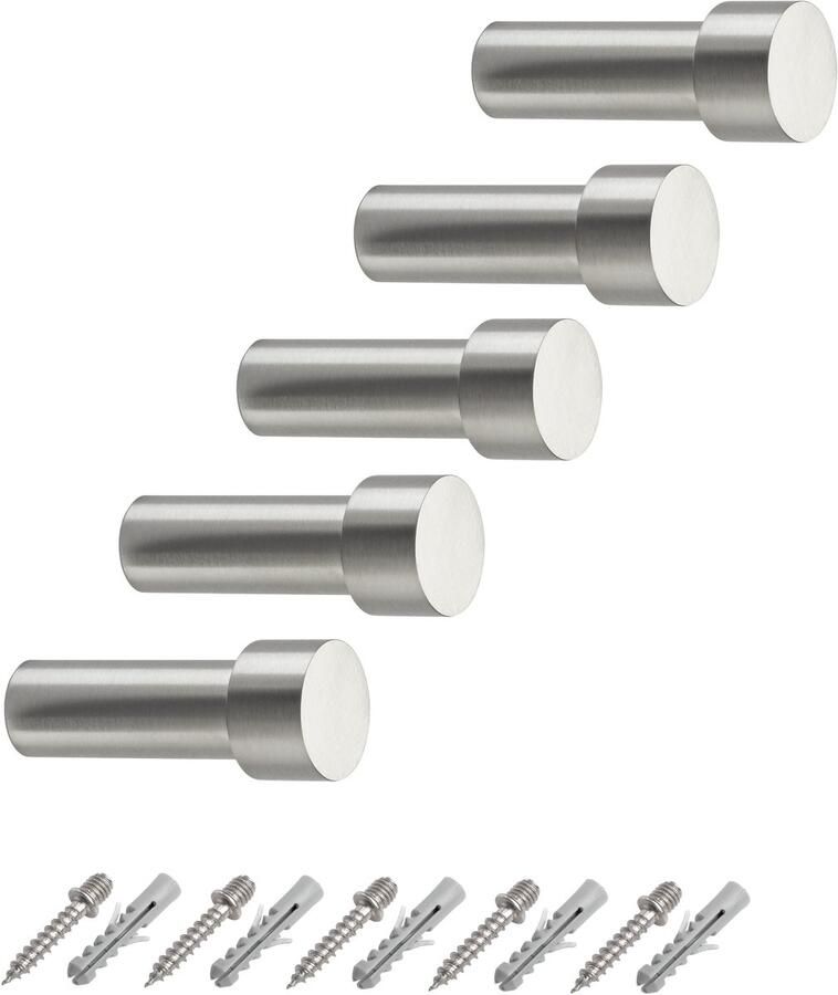 Sotech 5 stuks kapstokhaken Tuula II RVS geborsteld lengte: 50 mm incl. bevestigingsset