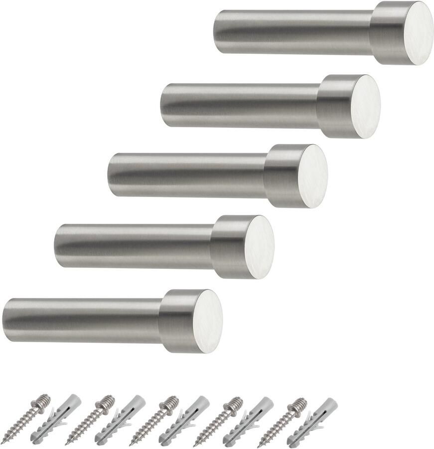 Sotech 5 stuks kapstokhaken Tuula III RVS geborsteld lengte: 70 mm incl. bevestigingsset