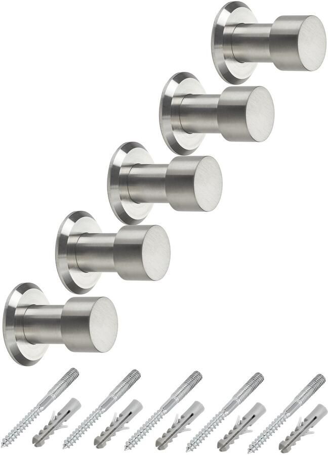 Sotech 5 stuks kapstokhaken Tuula RVS geborsteld lengte: 33 mm incl. plaatje en bevestigingsset