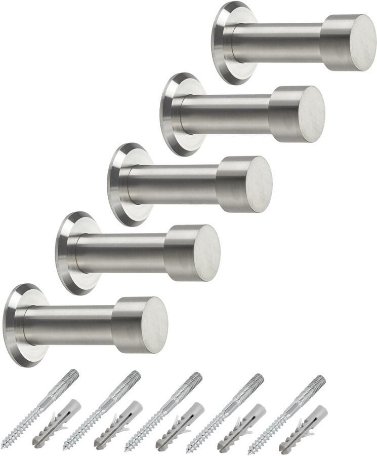 Sotech 5 stuks kapstokhaken Tuula RVS geborsteld lengte: 53 mm incl. plaatje en bevestigingsset