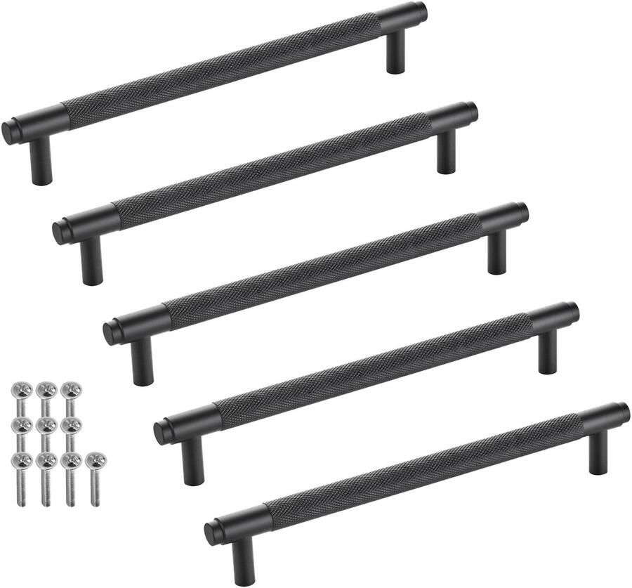 Sotech 5 stuks meubelgrepen BLACKLINE VIII BA 192 mm mat zwart (lengte 224 mm diameter 14 mm hoogte 35 mm) design vitrinegreep van aluminium