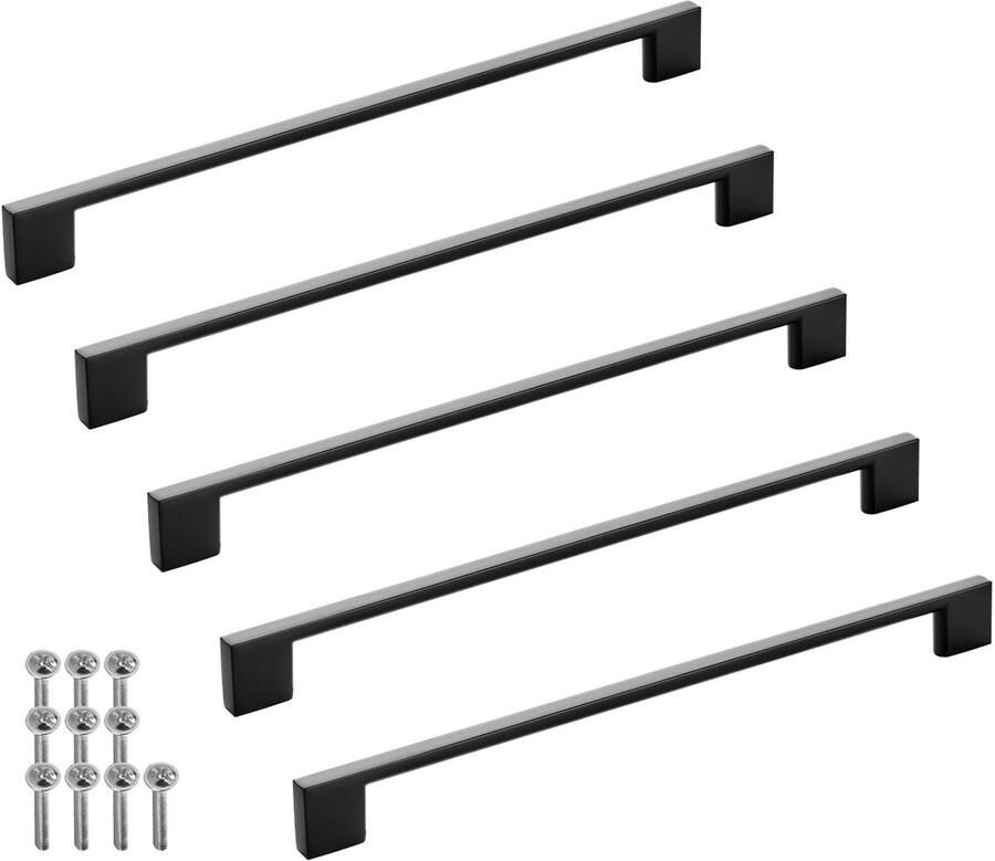 Sotech 5 stuks meubelgrepen BLACKLINE XII BA 256 mm zwart mat aluminium (lengte 288 mm breedte 9 mm hoogte 28 mm) design kastdeurgrepen