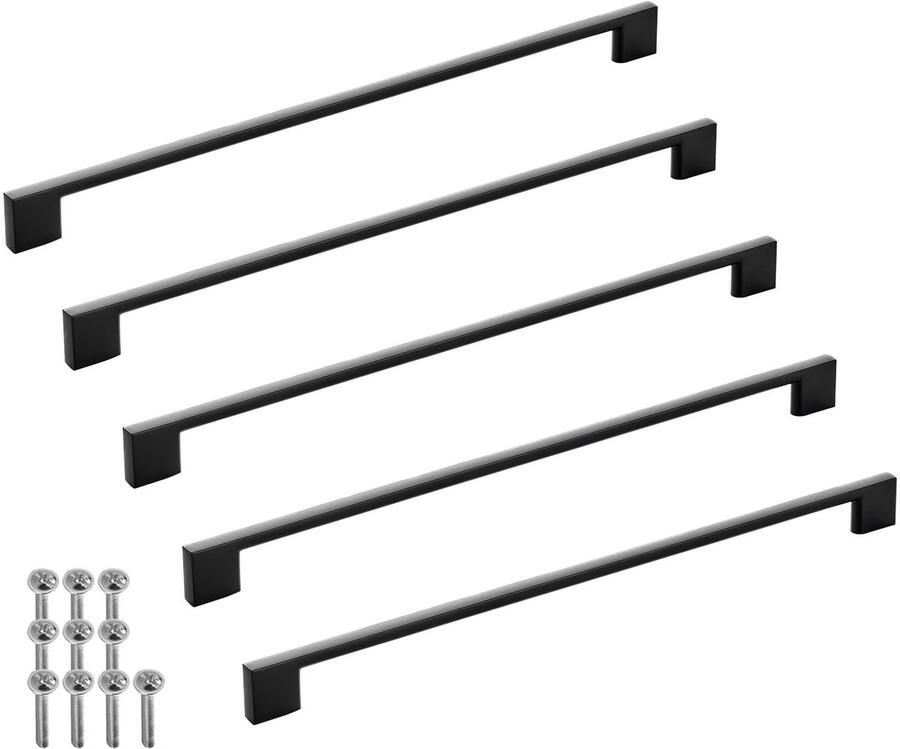 Sotech 5 stuks meubelgrepen BLACKLINE XII BA 320 mm zwart mat aluminium (lengte 350 mm breedte 9 mm hoogte 28 mm) design beugelgrepen