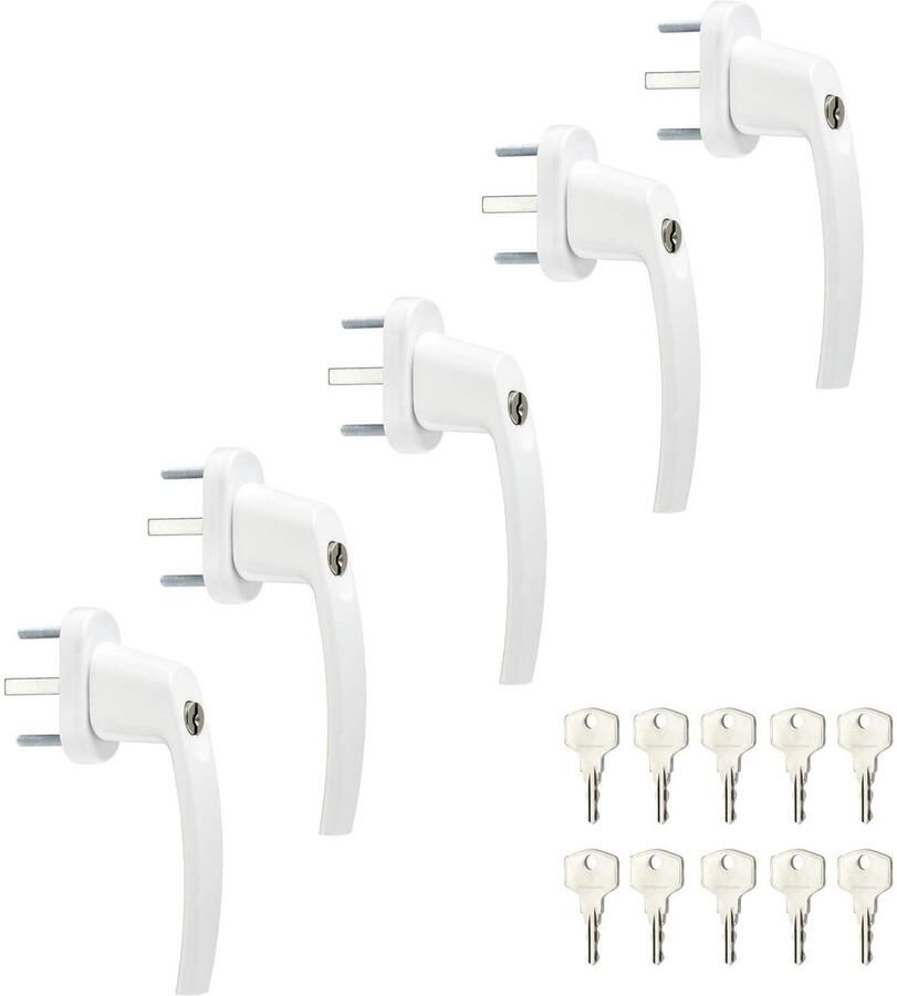 Sotech 5 stuks Raamgrepen afsluitbaar met 45° Raster 28 x 151 x 62 mm wit Aluminium incl. 2 sleutels