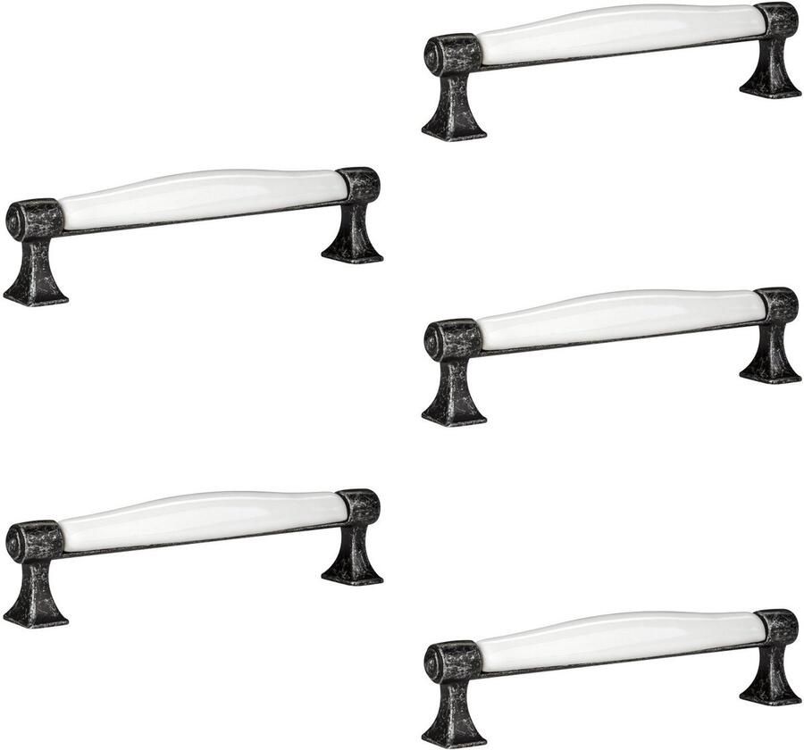Sotech 5 x Meubelgreep MARIE Boorgatafstand 128 mm Antiek-zilver-wit Porseleingreep van