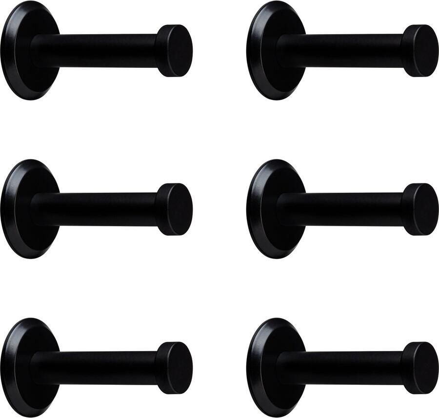 Sotech 6 stuks kapstokhaken Talea RVS zwart gepoederlakt lengte: 53 mm incl. plaatje en bevestigingsset