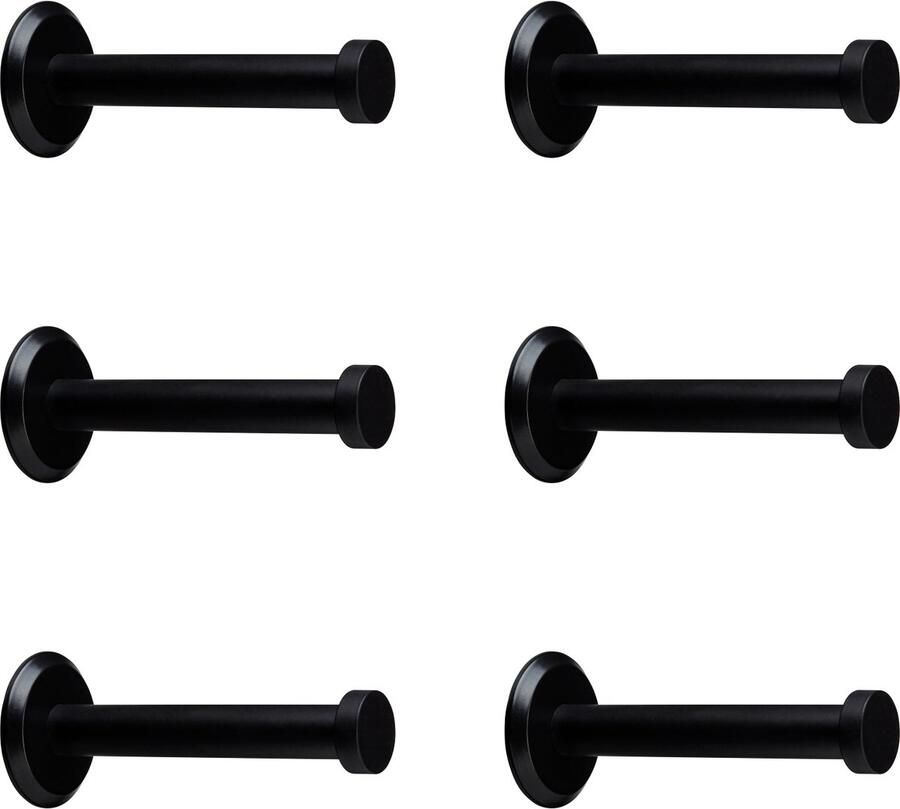 Sotech 6 stuks kapstokhaken Talea RVS zwart gepoederlakt lengte: 73 mm incl. plaatje en bevestigingsset
