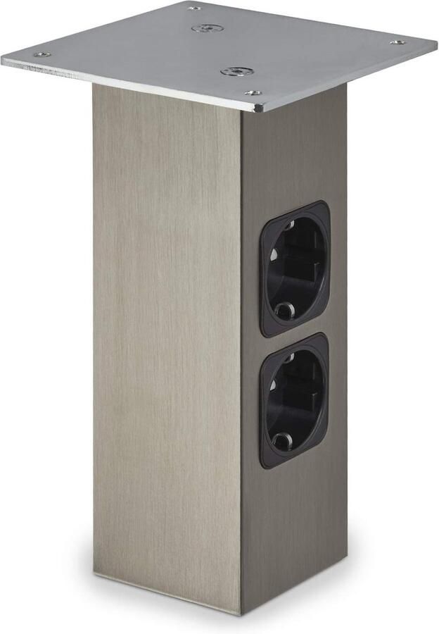 Sotech Barconsole recht 210 x 70 x 70 mm in RVS look met Schuko Stopcontacten 30 kg Draagvermogen Steun