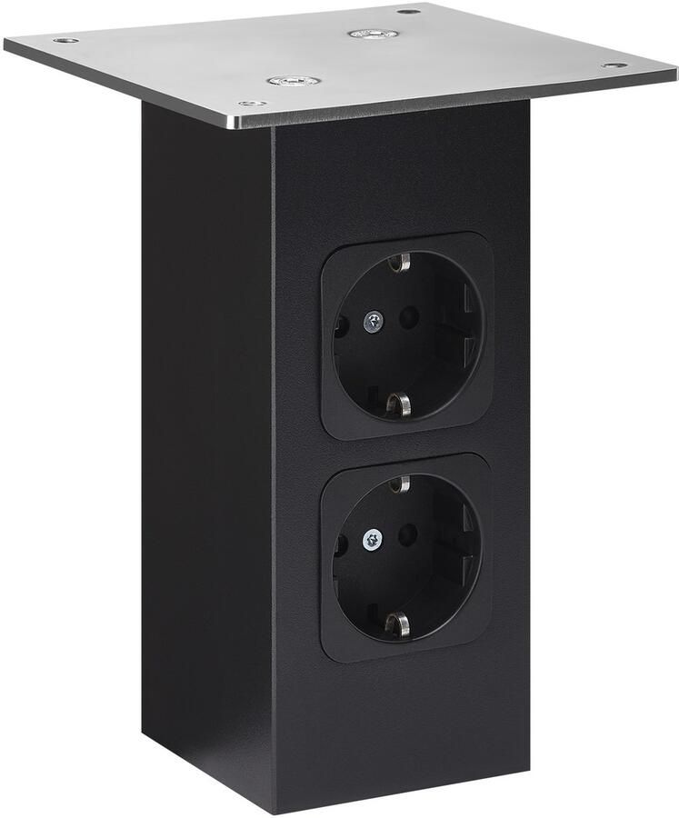 Sotech Barconsole recht met contactdozen (70 x 70 mm hoogte 170 mm 30 kg draagvermogen zwart) Baliehouder voor houten of glazen bladen