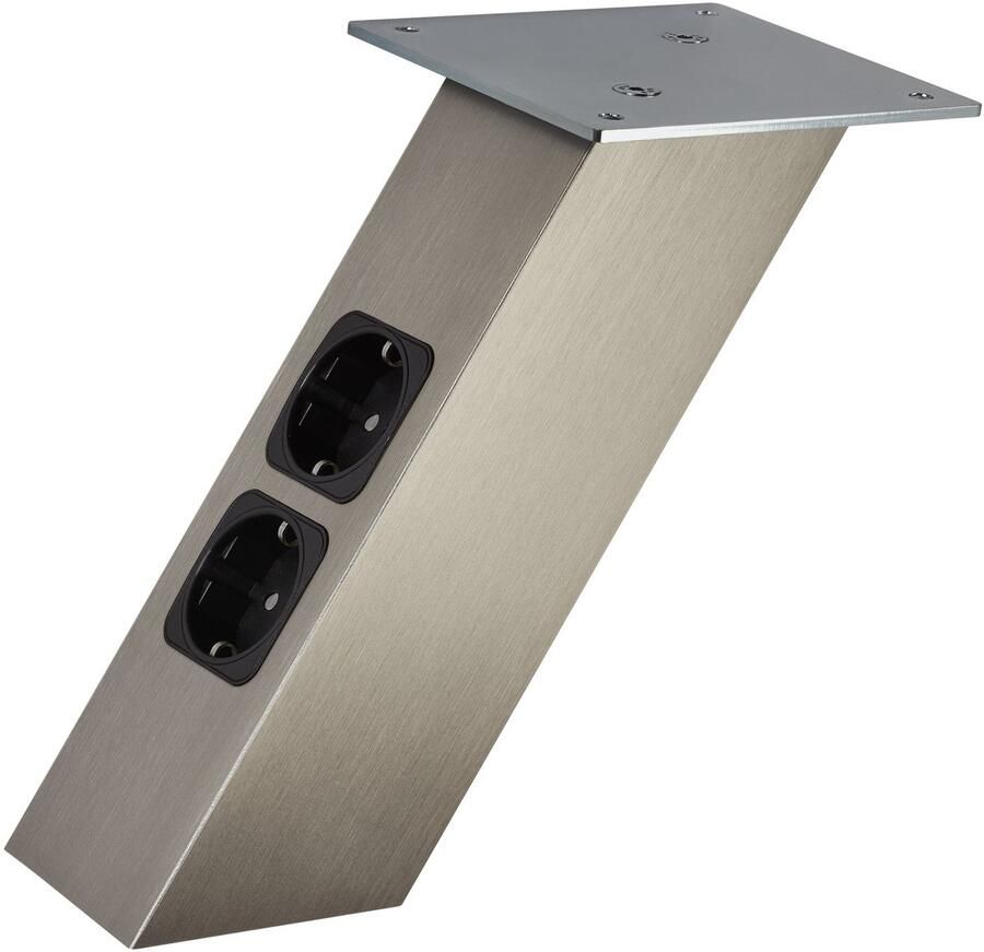 Sotech Barconsole Schuin 210 x 80 x 70 mm in RVS look met Schuko Stopcontacten 30 kg Draagvermogen contravoet console