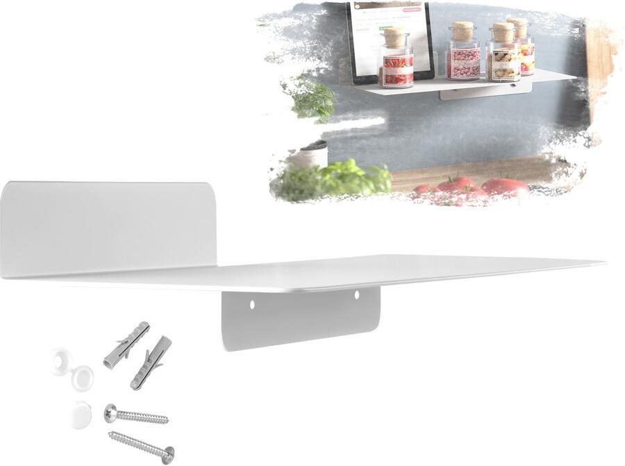 Sotech Design wandplank HOVER-I 350 x 130 x 78 mm wit wandhangende plank incl. bevestigingsset voor badkamer keuken of woonkamer