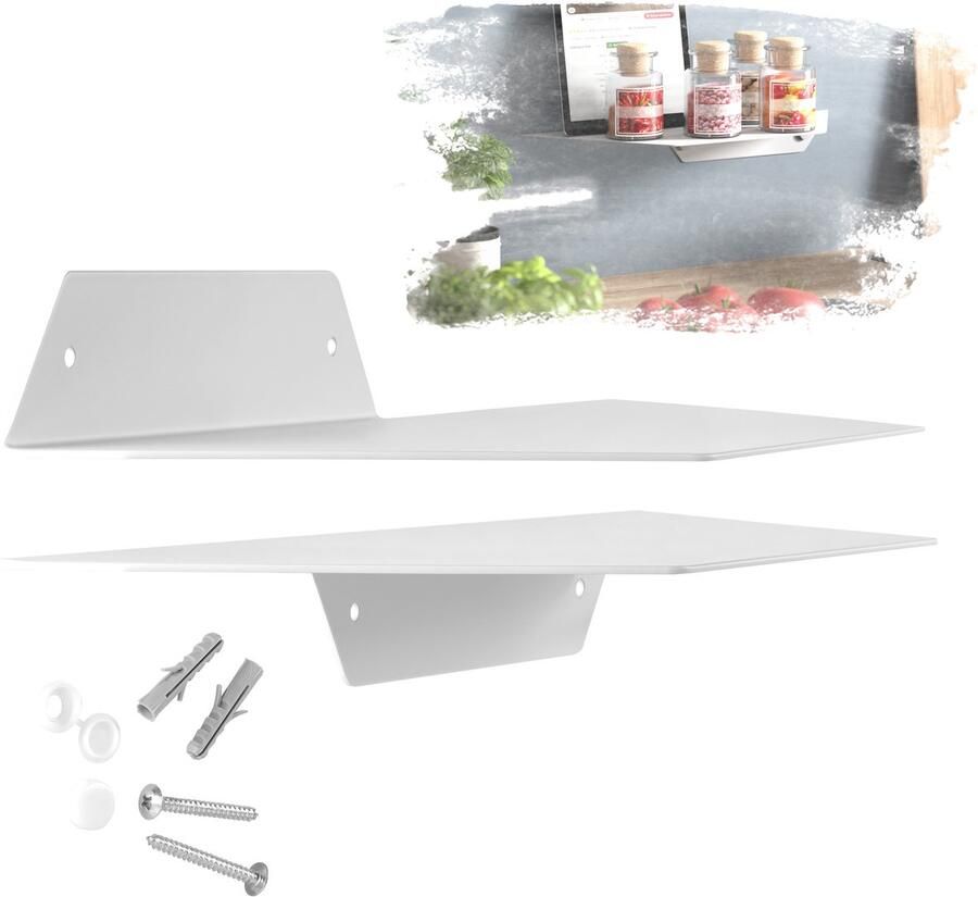 Sotech Design wandplank HOVER-II 350 x 130 x 40 mm wit wandhangend boekenplank incl. bevestigingsset voor badkamer keuken of woonkamer