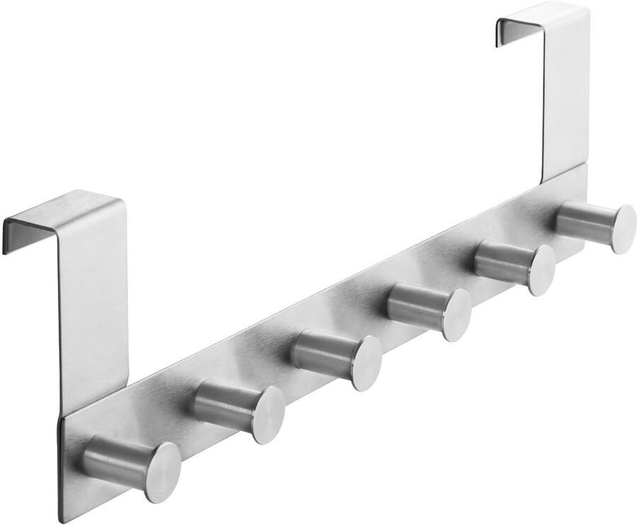 Sotech deurkapstok LINEA I (mat geborsteld roestvrij staal 380 x 110 mm met 6 haken) Kapstokhaken voor deuren met sponning max. 16 mm elegante organisatie voor uw huis!