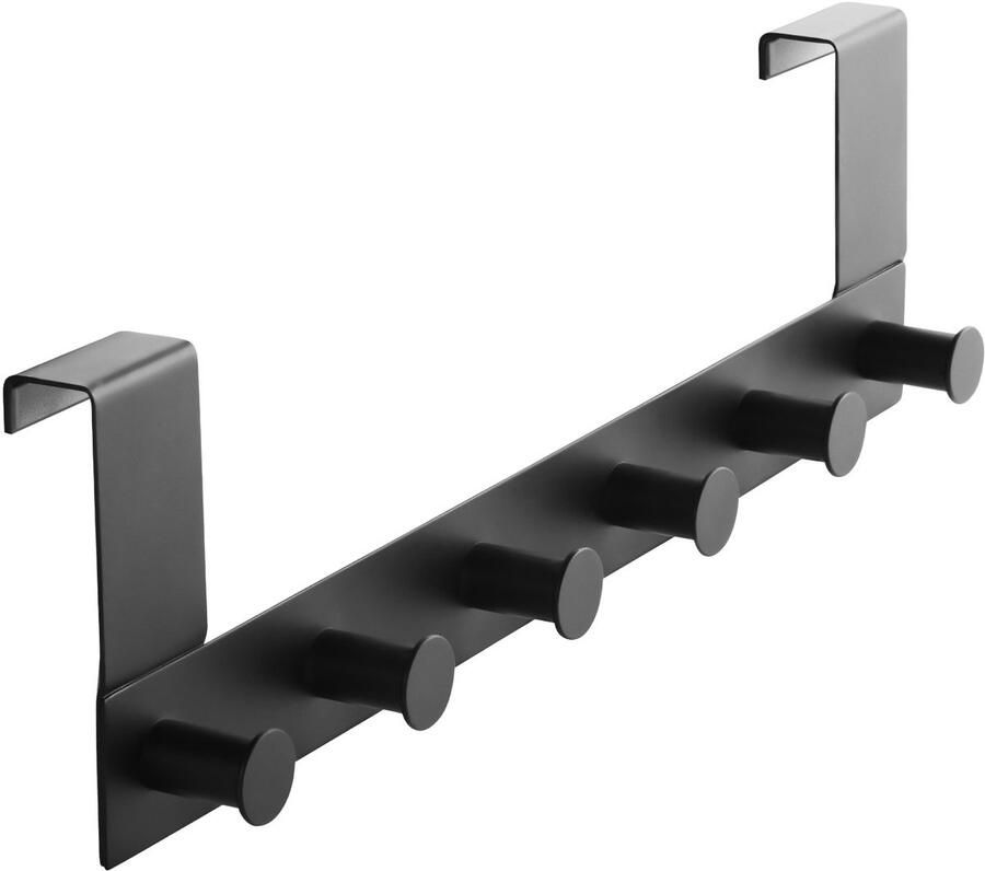 Sotech deurkapstok LINEA I (mat zwart roestvrij staal 380 x 110 mm met 6 haken) Kapstok voor deuren met sponning max. 16 mm elegante organisatie voor uw huis!