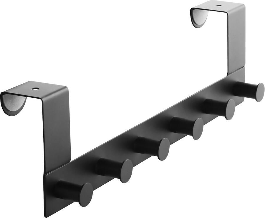 Sotech Deurkapstok LINEA II (mat zwart roestvrij staal 380 x 110 mm met 6 haken) Kapstok voor 40 mm deuren zonder sponning elegante organisatie voor uw huis!