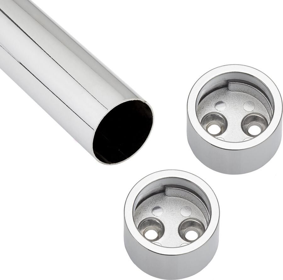 Sotech garderobestangset 800 mm cilindrisch Garderobestang chroom gepolijst bestaande uit kledingstang incl. 1 paar cilindrische garderobestanglagers