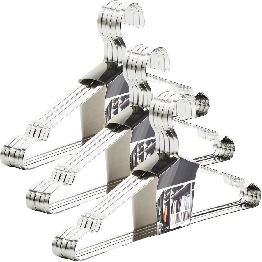 Sotech set van 15 design kledinghangers geborsteld roestvrij staal (SS201) 450 x 193 mm vlak profiel: 8 x 2 5 mm met antislipgroef ophanghangers voor garderobekasten en kapstokken