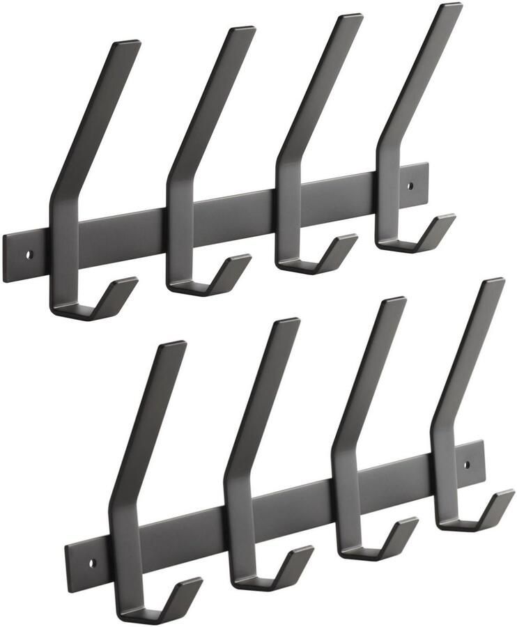 Sotech set van 2 Blackline ALBA (groot) haakrails 345 mm met 4 haken zwart gepoedercoat Garderobe kapstokhaken