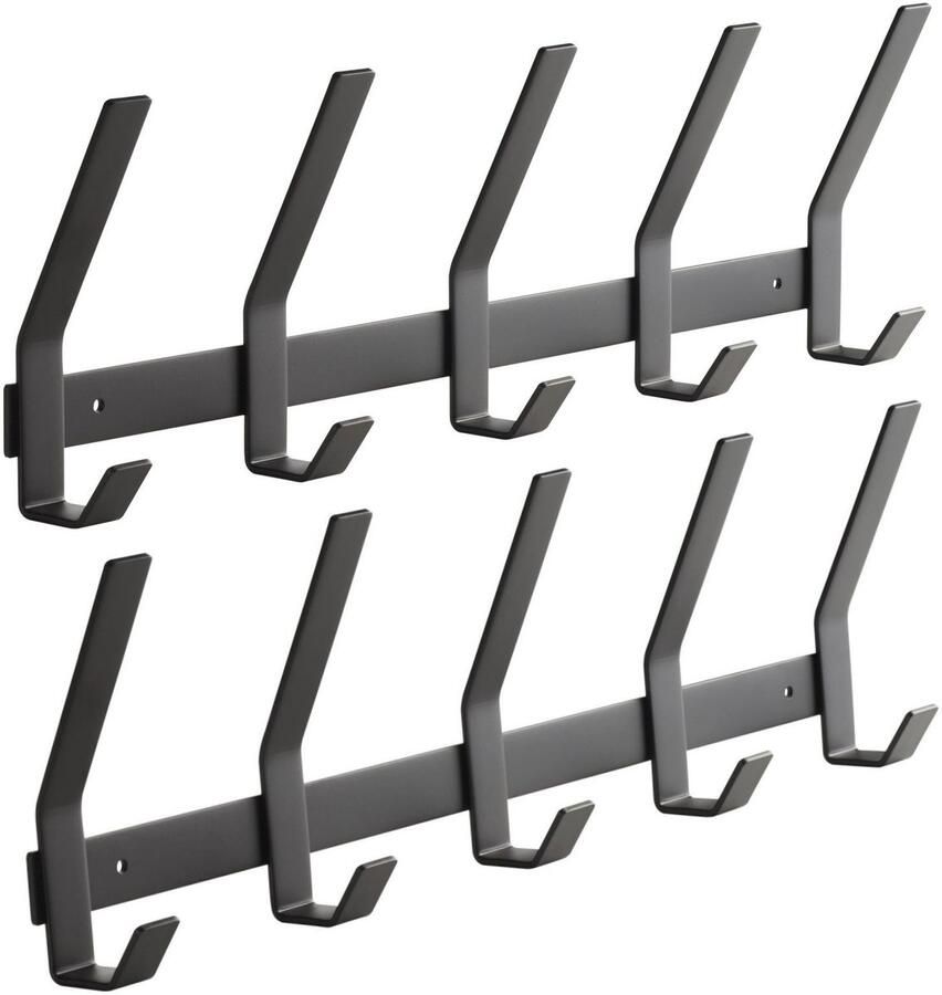 Sotech set van 2 Blackline ALBA (groot) haakrails 450 mm met 5 haken zwart gepoedercoat Garderobehaken