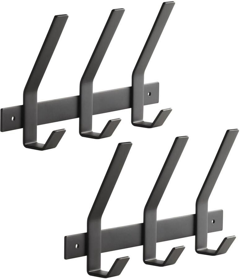 Sotech set van 2 Blackline ALBA (grote) haakrails 257 mm met 3 haken zwart gepoedercoat Wandkapstok jashaken