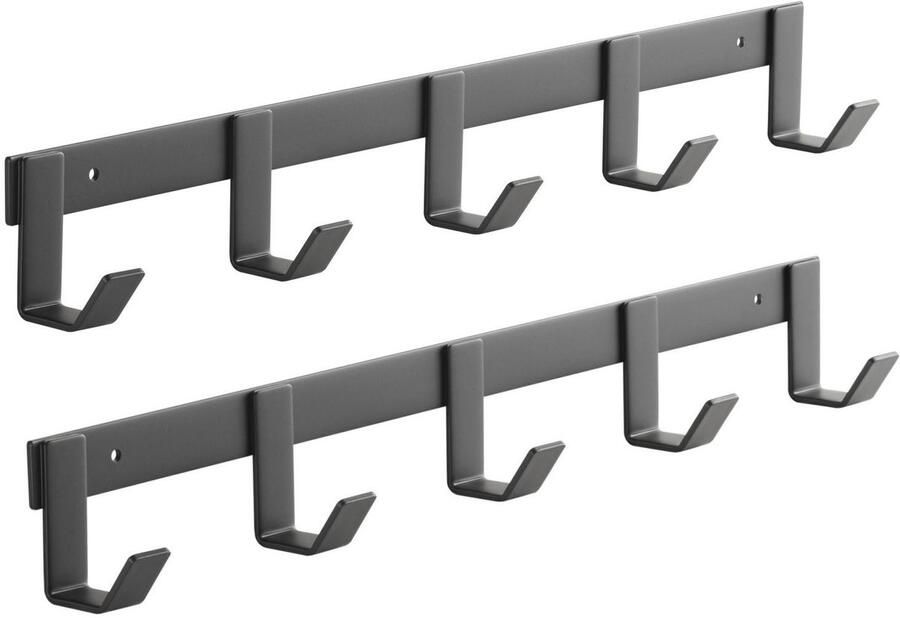 Sotech set van 2 Blackline ALBA (klein) haakrails 450 mm met 5 haken zwart gepoedercoat Garderobehaken