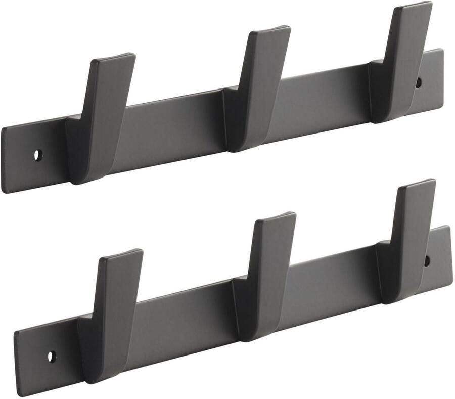 Sotech set van 2 Blackline ALBUS haakrails 257 mm met 3 haken zwart gepoedercoat Garderobe kapstokken