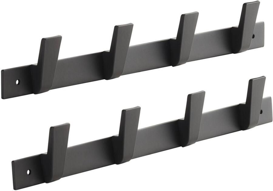 Sotech Set van 2 Blackline ALBUS-haakrails 345 mm met 4 haken zwart gepoedercoat garderobehaken