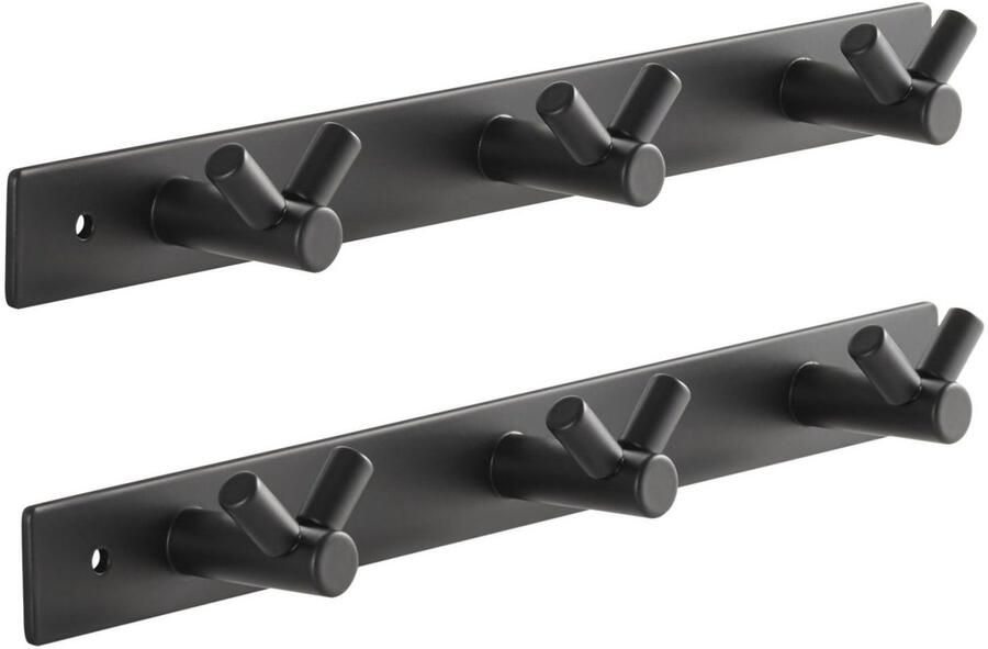 Sotech set van 2 Blackline CORA V haakrails 257 mm met 3 haken zwart gepoedercoat Garderobe garderobehaken