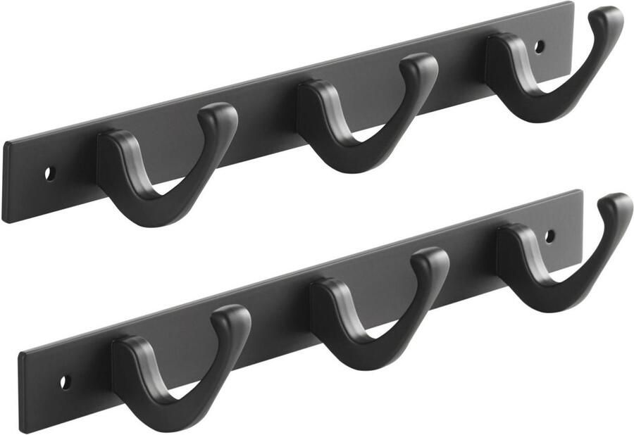 Sotech set van 2 Blackline FORTE haakrails 257 mm met 3 haken zwart gepoedercoat Garderobehaken