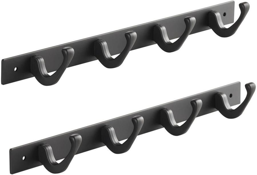 Sotech Set van 2 Blackline FORTE-haakrails 345 mm met 4 haken zwart Wandkapstokken Kapstokken