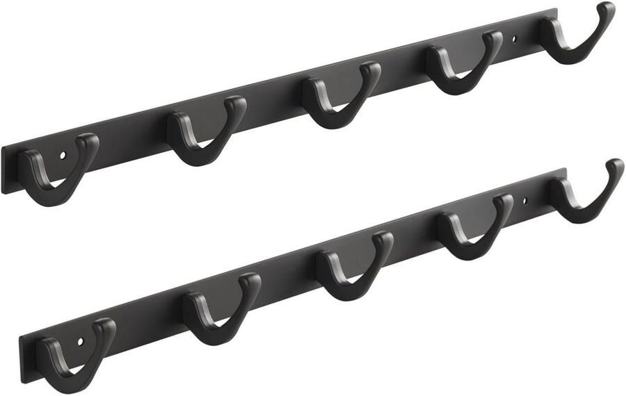 Sotech Set van 2 Blackline FORTE-haakrails 450 mm met 5 haken zwart gepoedercoat Wandkapstokhaken