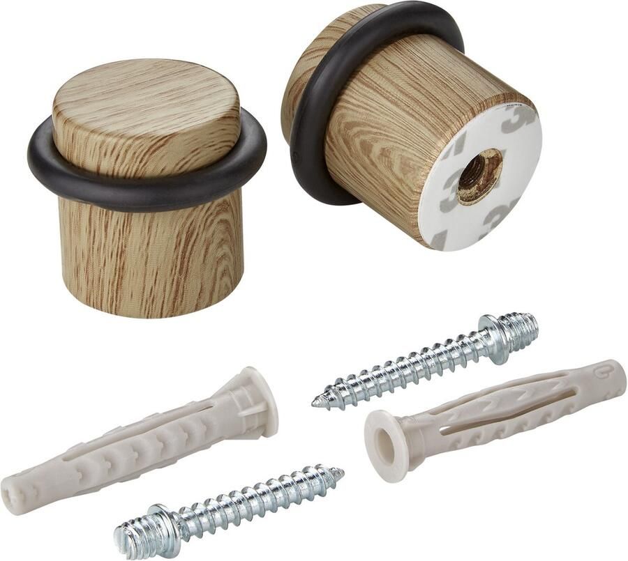 Sotech set van 2 deurstoppers STOPPER vloerbevestiging (Ø 36 mm hoogte 32 mm eiken decor) Deurstopper met rubberen buffer