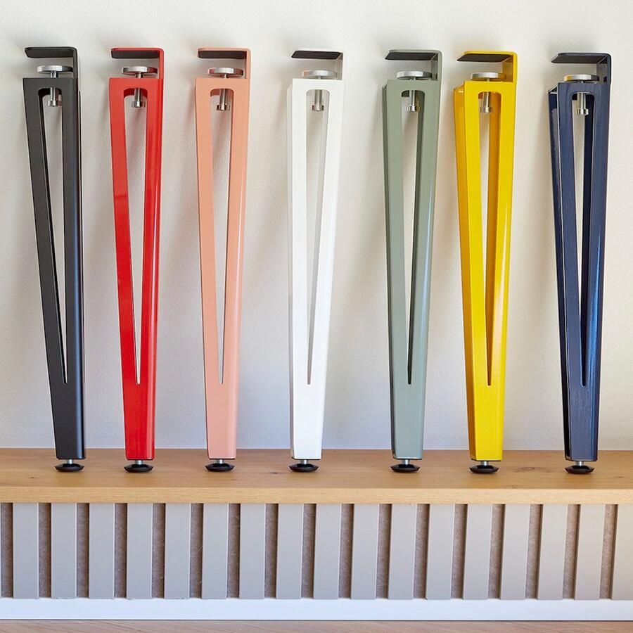 Sotech F-vormige tafelpoot hoogte 464 mm geel conisch verstelbaar van 70 tot 40 mm met klemschroef (zonder boren) voor salontafel bank