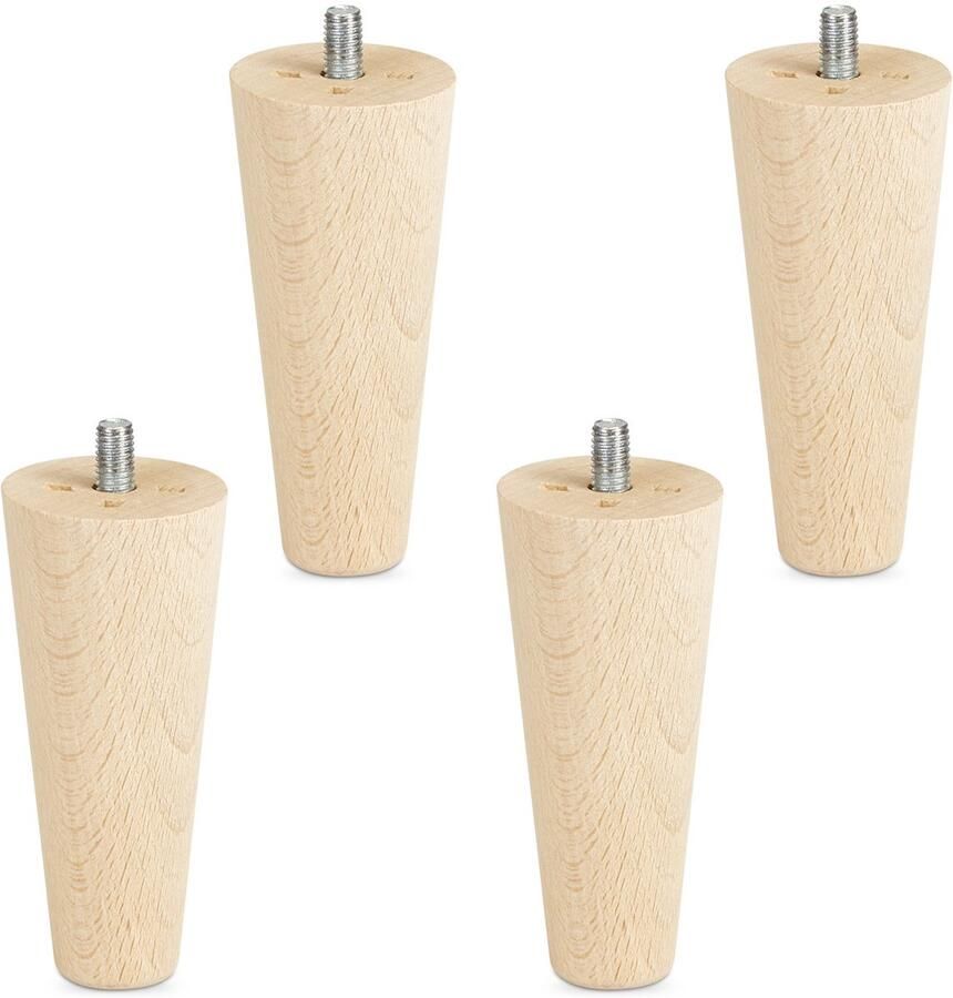Sotech Set van 4 meubelpoten ruw beuken H 100 mm conisch Ø 45 25 mm met stelschroef M8 van