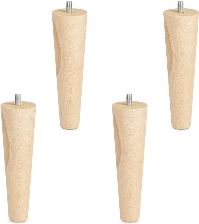 Sotech Set van 4 meubelpoten ruw beuken H 150 mm conisch Ø 45 25 mm met stelschroef M8 van