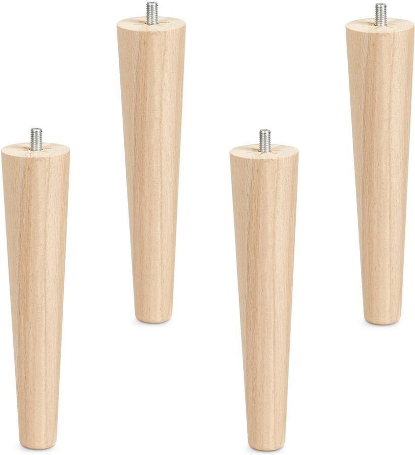 Sotech Set van 4 meubelpoten ruw beuken H 200 mm conisch Ø 45 25 mm met stelschroef M8 van