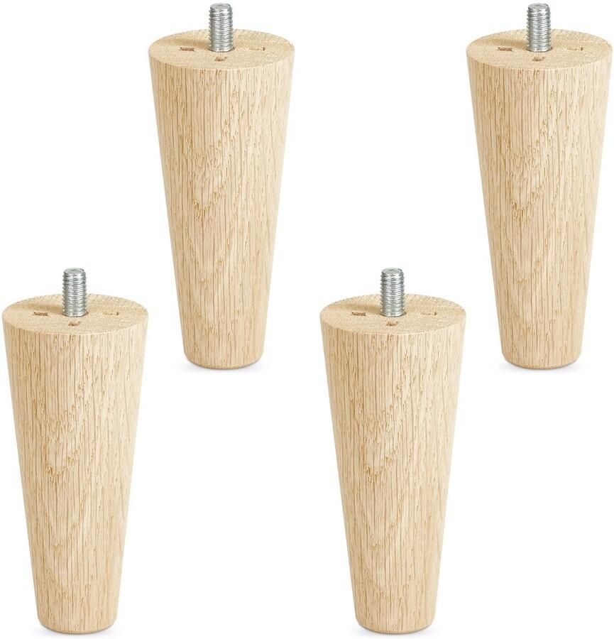 Sotech Set van 4 meubelvoeten eiken ruw H 100 mm conisch Ø 45 25 mm met M8 draadstang van