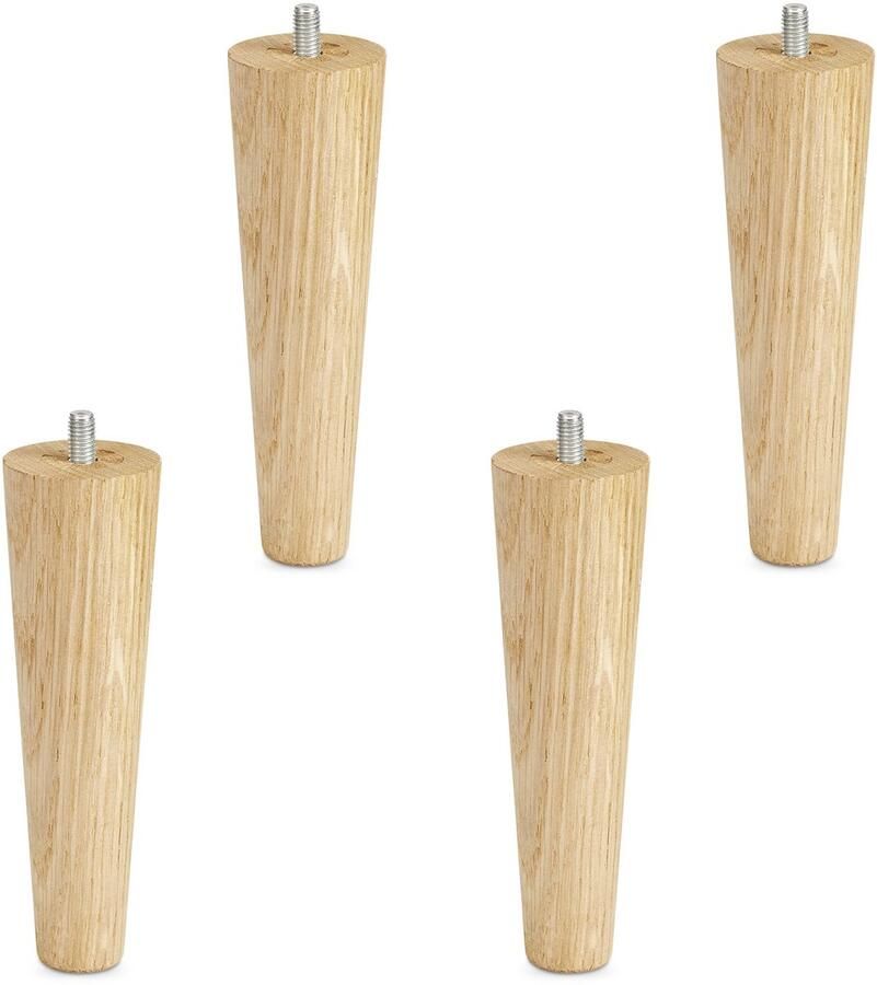 Sotech Set van 4 meubelvoeten eiken ruw H 150 mm conisch Ø 45 25 mm met M8 draadstang van